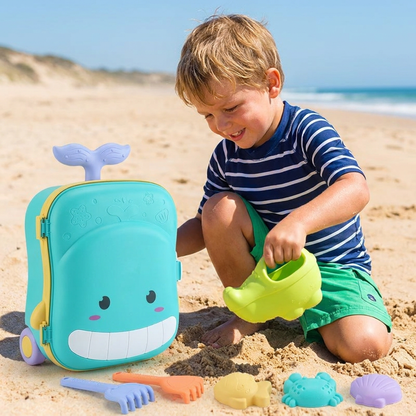 Kids Beach Toy Suitcase with Sand Tools and Hourglass