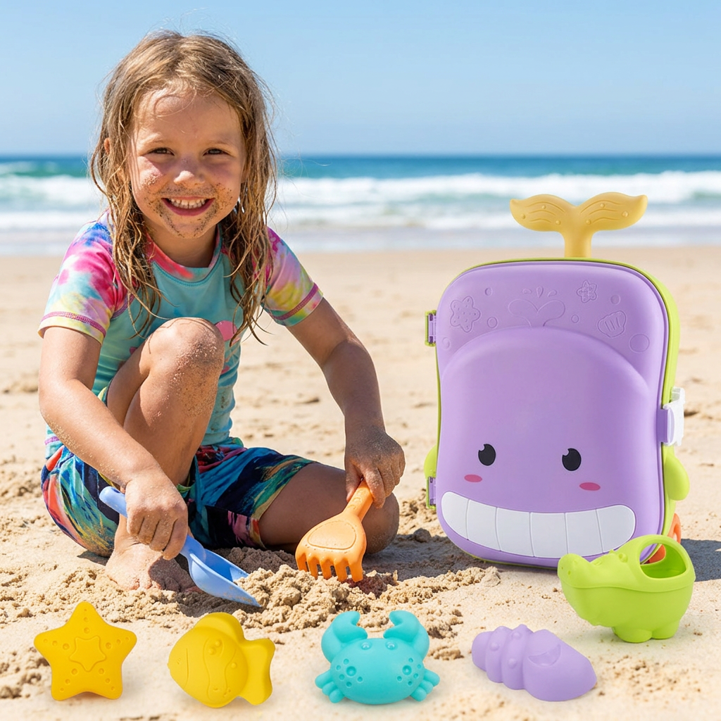 Kids Beach Toy Suitcase with Sand Tools and Hourglass