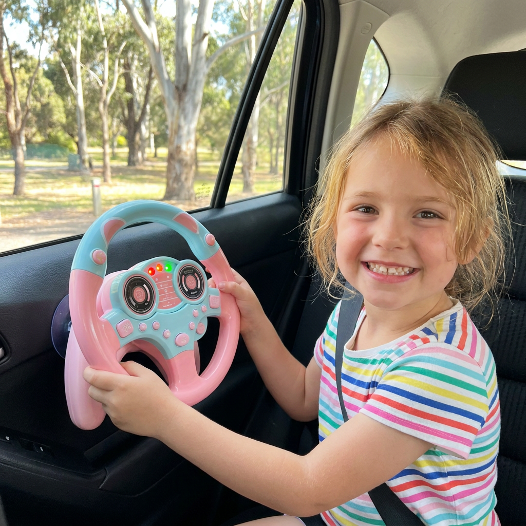 Kids Copilot Steering Wheel Toy with Suction Cup Lights and Sounds