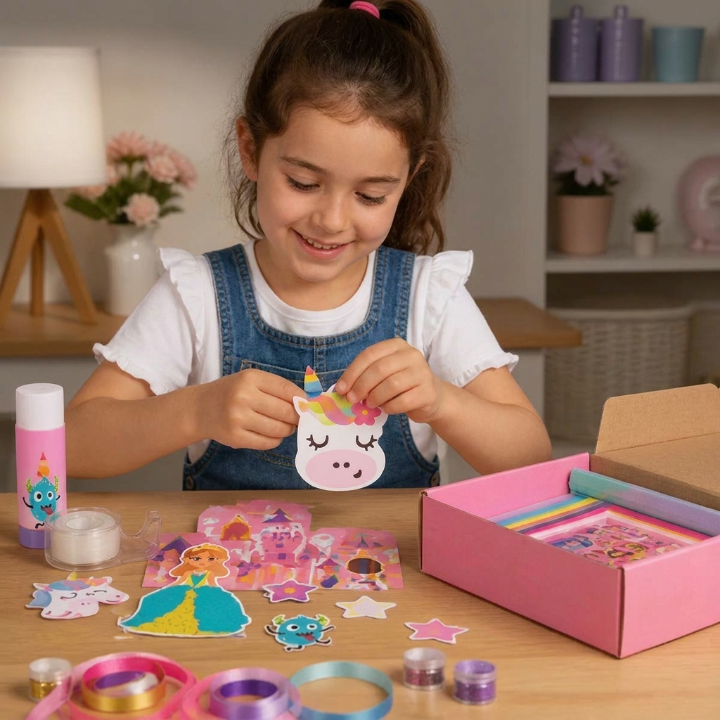 Kids Paper Crafts Box – 20 Easy DIY Arts & Crafts Projects for Ages 3–10 with Glue Stick, Tape & Envelopes