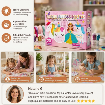 Kids Paper Crafts Box – 20 Easy DIY Arts & Crafts Projects for Ages 3–10 with Glue Stick, Tape & Envelopes