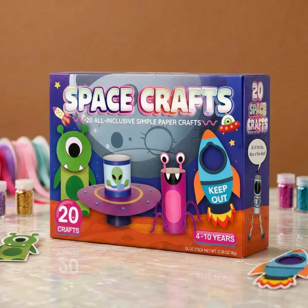 Kids Paper Crafts Box – 20 Easy DIY Arts & Crafts Projects for Ages 3–10 with Glue Stick, Tape & Envelopes