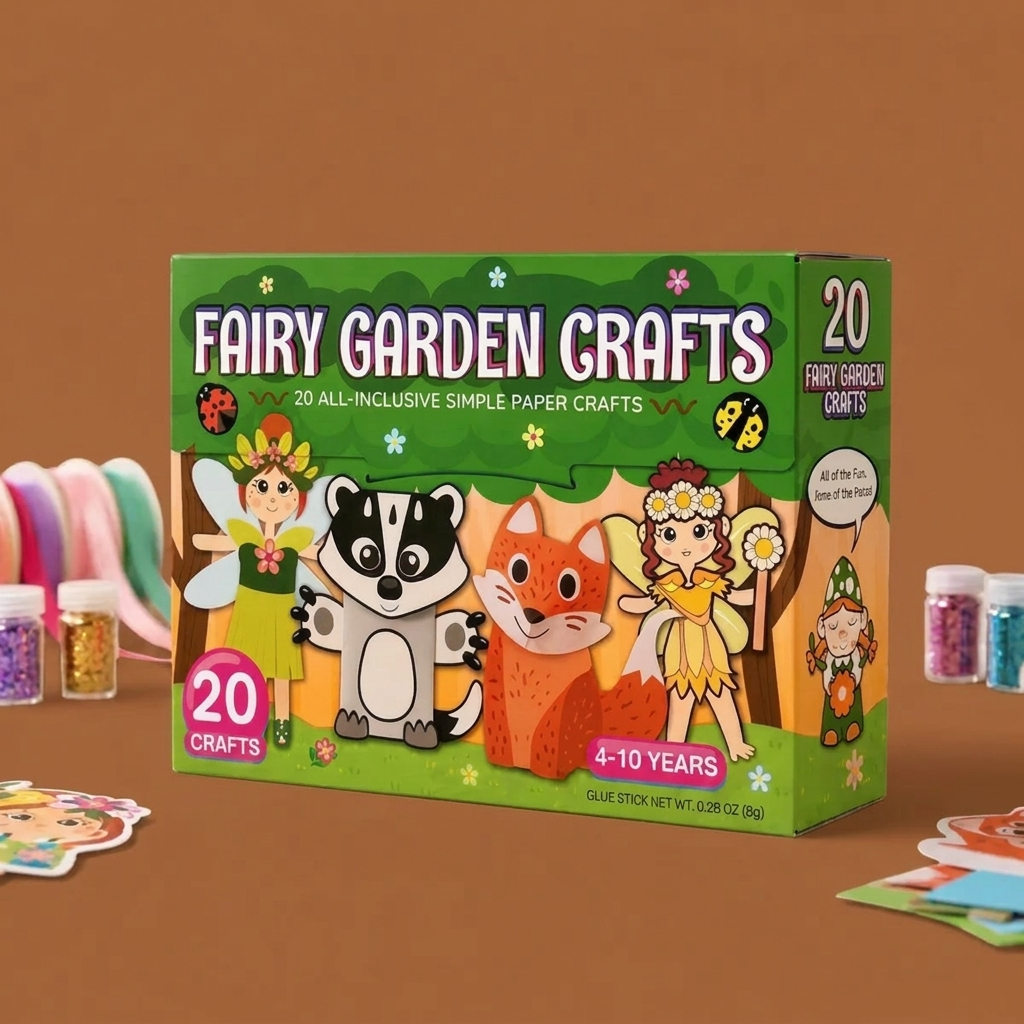 Kids Paper Crafts Box – 20 Easy DIY Arts & Crafts Projects for Ages 3–10 with Glue Stick, Tape & Envelopes
