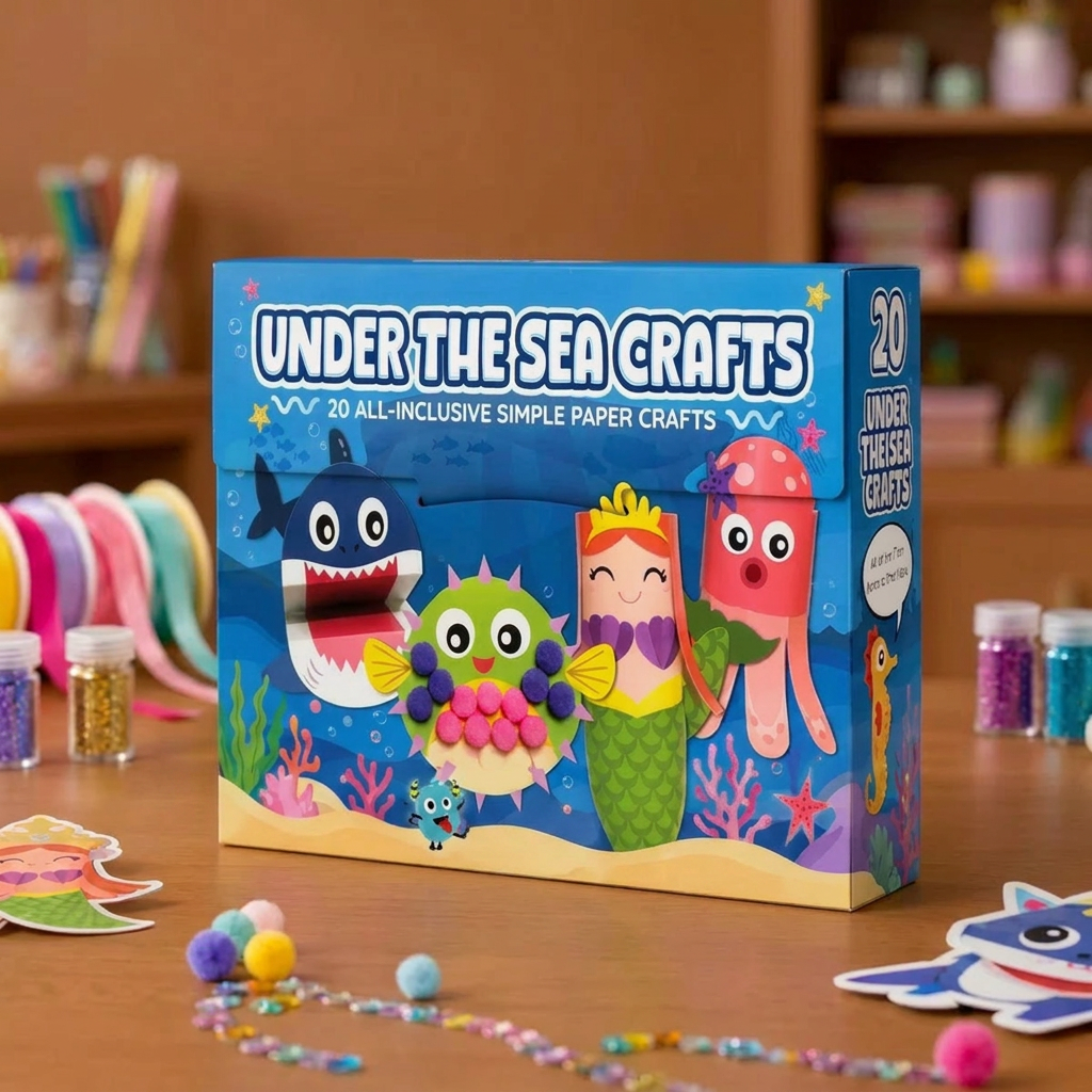 Kids Paper Crafts Box – 20 Easy DIY Arts & Crafts Projects for Ages 3–10 with Glue Stick, Tape & Envelopes