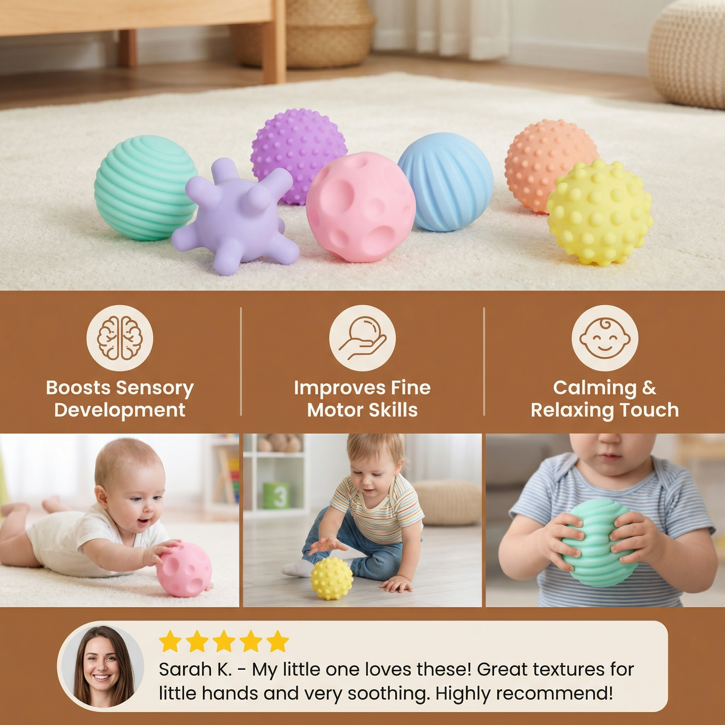 6-Piece Sensory Ball Set – Soft Textured Touch & Massage Balls for Babies & Kids