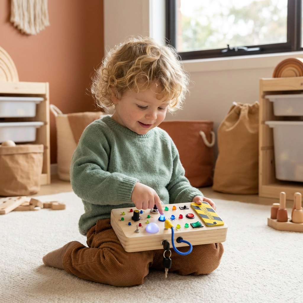 Wooden Sensory Switch Board with Lights for Kids