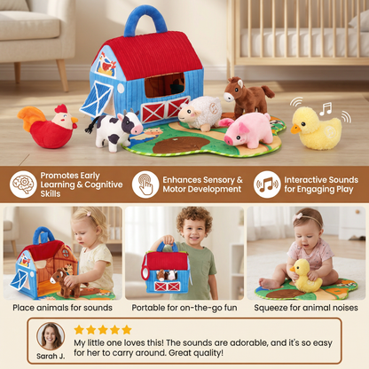 Farm Animal Plush Playset – Interactive Learning Toy with Portable Playhouse