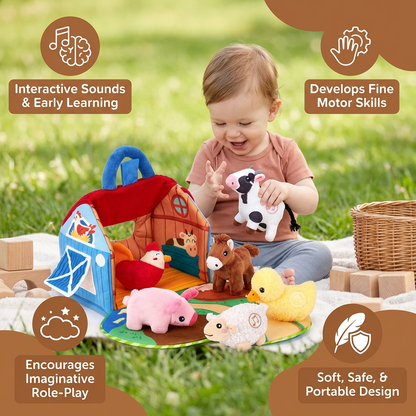 Farm Animal Plush Playset – Interactive Learning Toy with Portable Playhouse