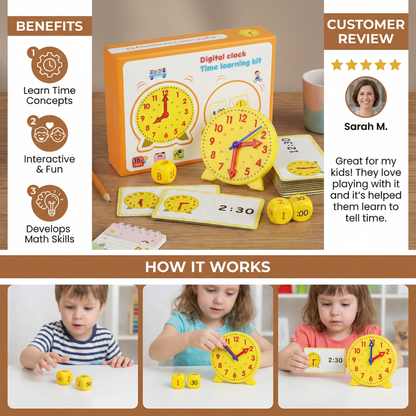 Learning Clock for Kids – Interactive Time Teaching Game with Cards & Dice