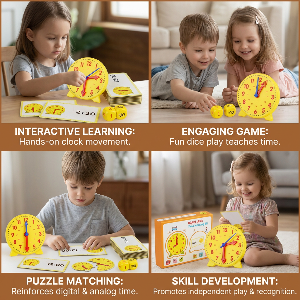 Learning Clock for Kids – Interactive Time Teaching Game with Cards & Dice