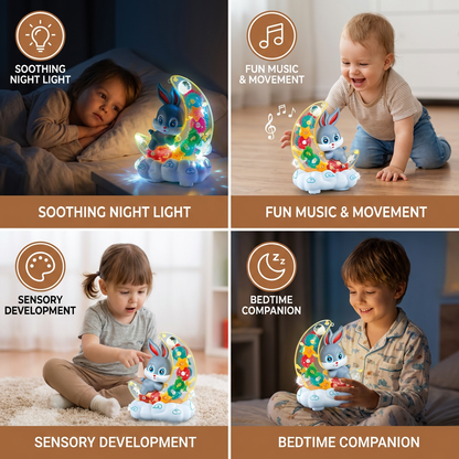 Light-Up Moon Bunny Toy – Transparent Gear Design with Music & LED Lights