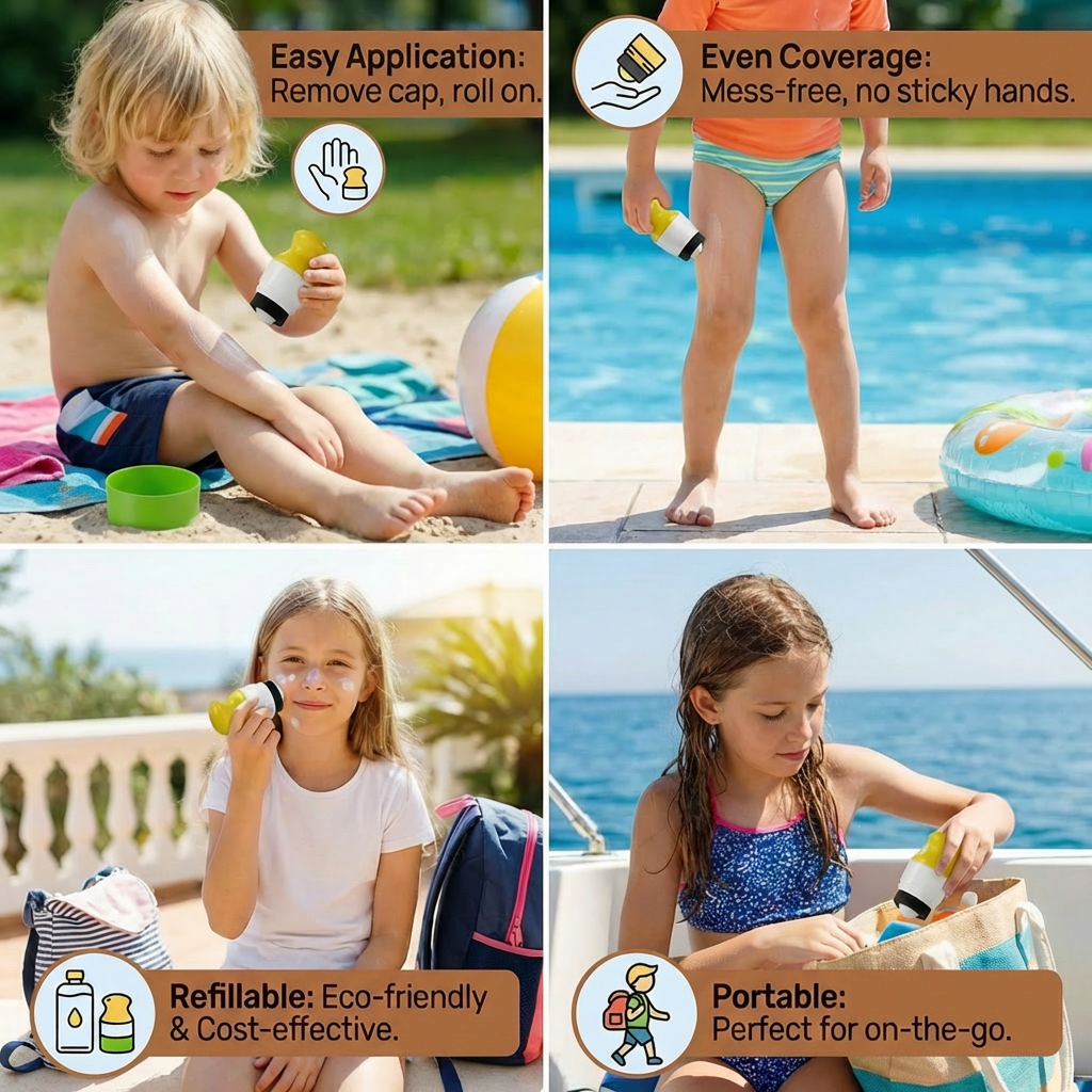 Refillable Sunscreen Roller for Kids – Easy Mess-Free Sunscreen Applicator