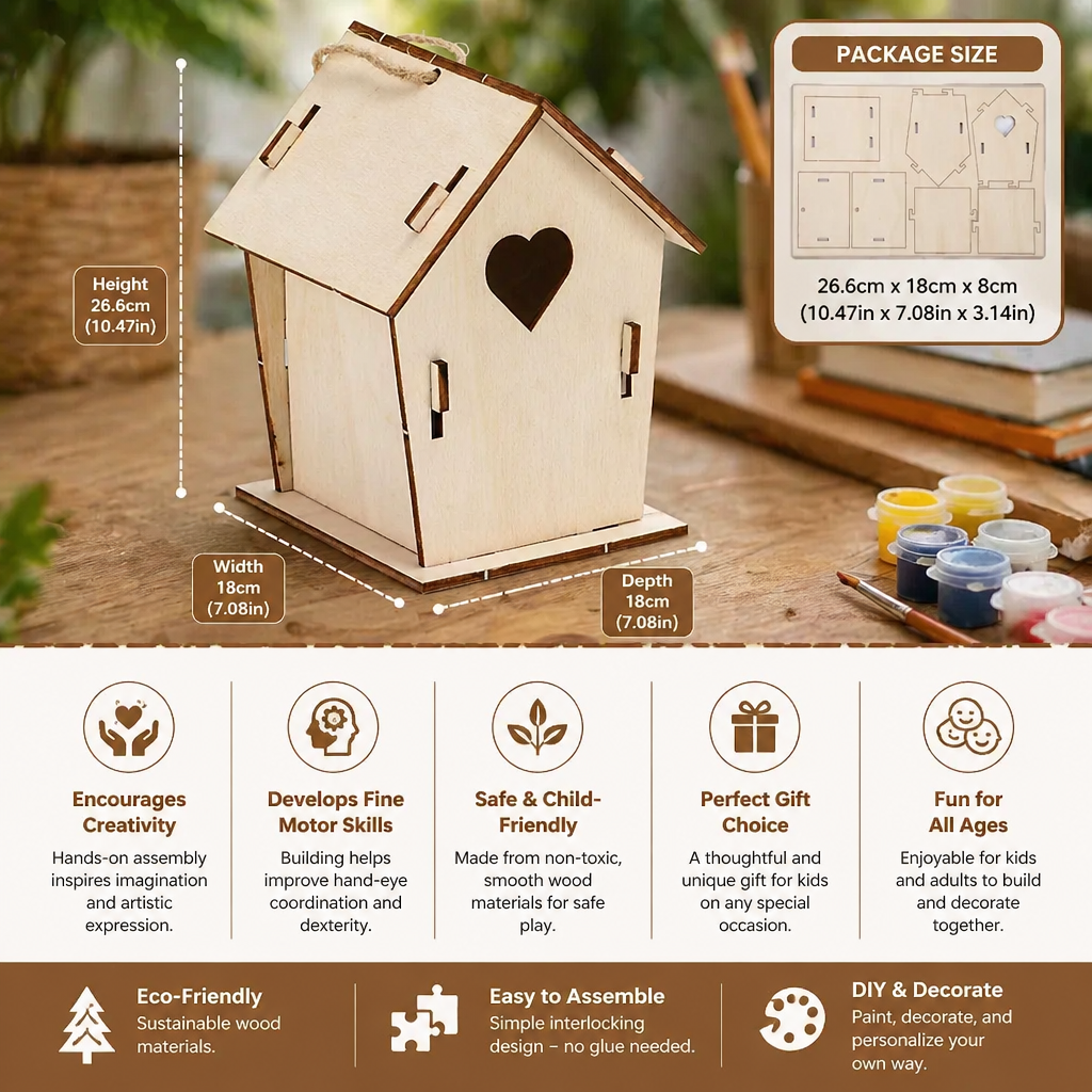 Colorful DIY Wooden Birdhouse Kit for Kids – Paint & Craft Set