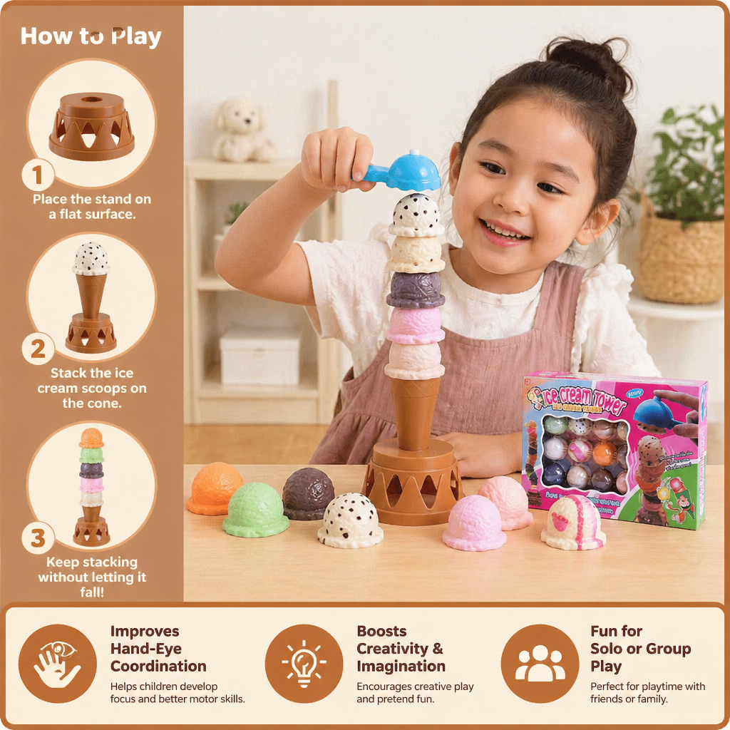 Creative Ice Cream Stacking Game – Fun Balance Game for Kids, Builds Dexterity & Encourages Playful Learning