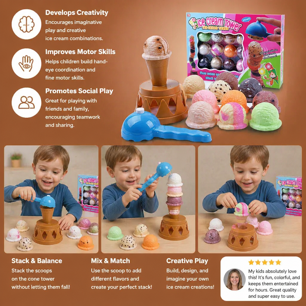 Creative Ice Cream Stacking Game – Fun Balance Game for Kids, Builds Dexterity & Encourages Playful Learning