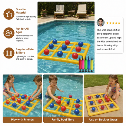 Inflatable Pool Tic-Tac-Toe Game – Water Party Game with Balls & Pump