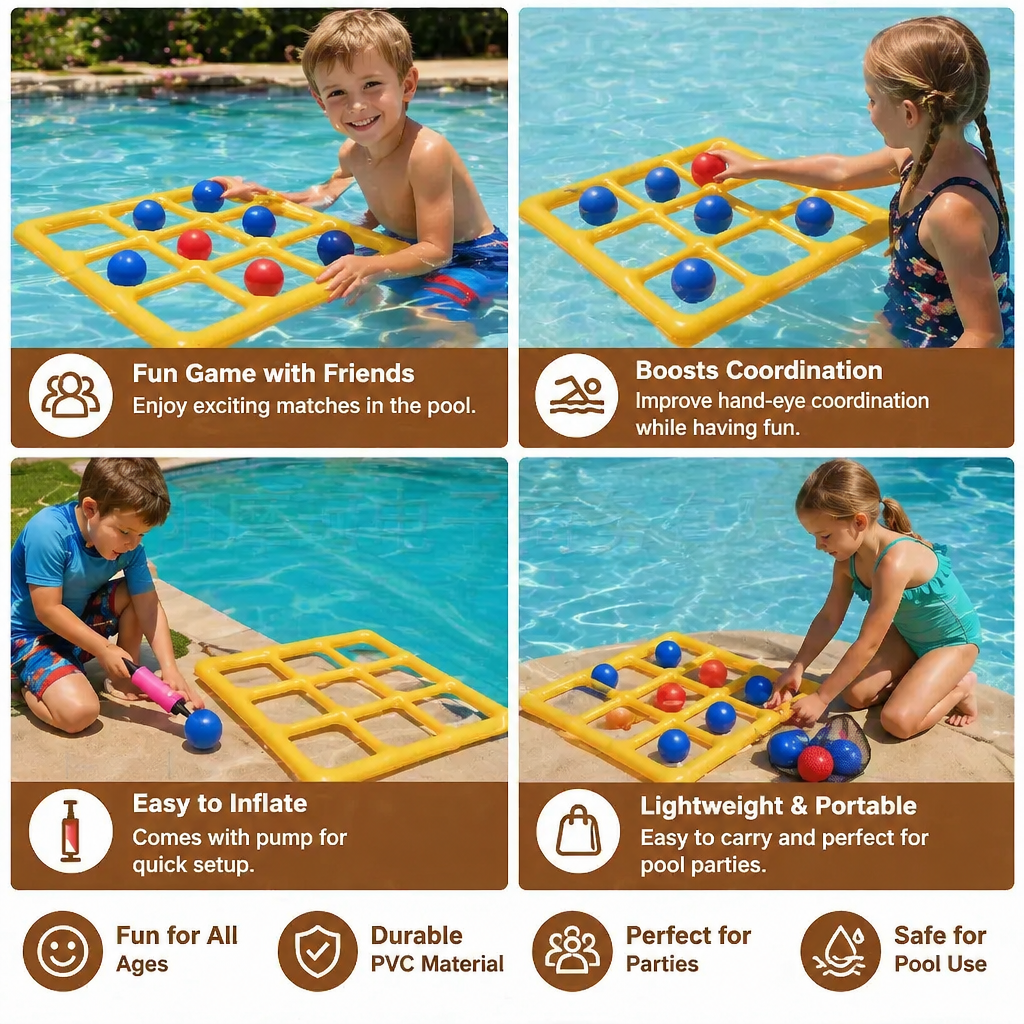 Inflatable Pool Tic-Tac-Toe Game – Water Party Game with Balls & Pump