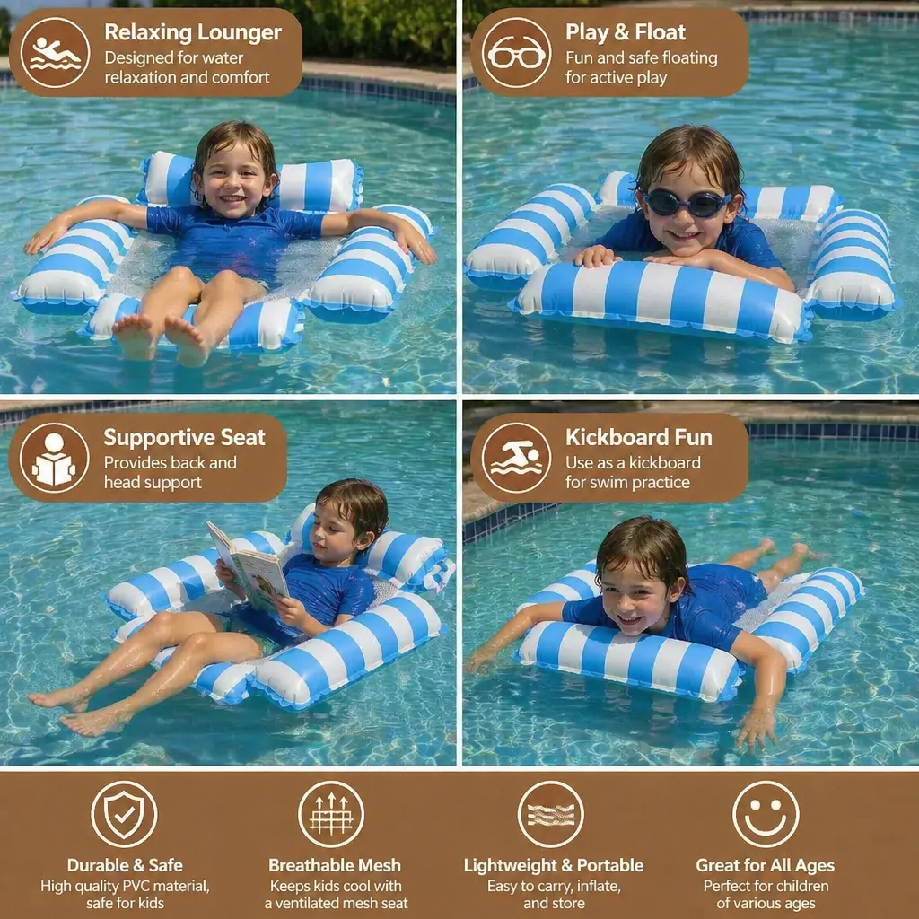 Inflatable Pool Seat for Kids – Water Hammock with Mesh Surface