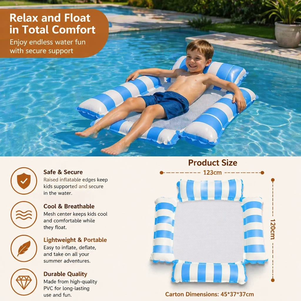 Inflatable Pool Seat for Kids – Water Hammock with Mesh Surface