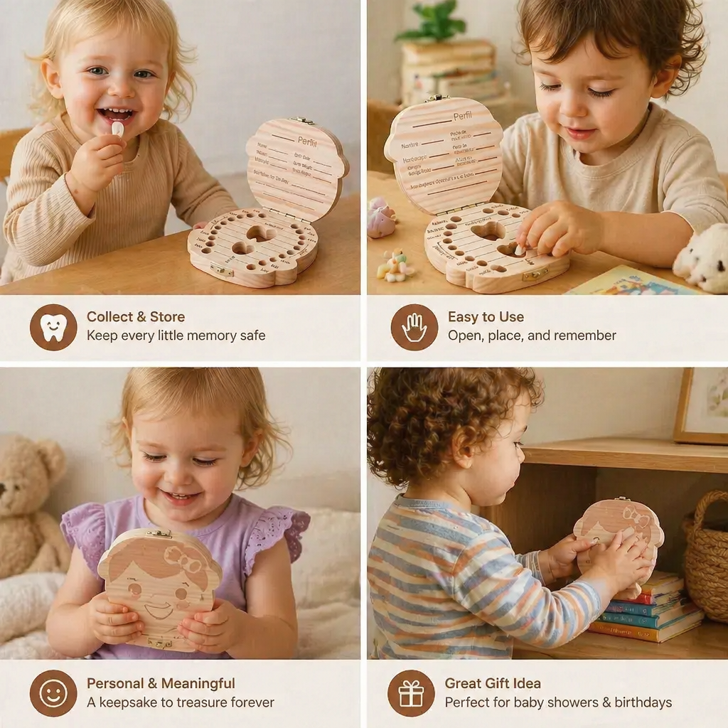Wooden Baby Tooth Box – Kids Milk Teeth Storage & Keepsake Organizer
