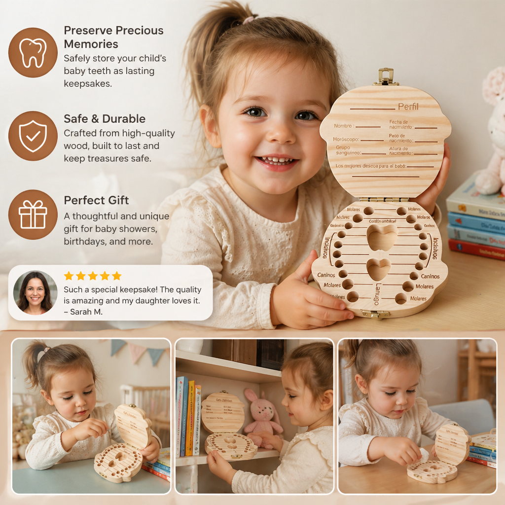 Wooden Baby Tooth Box – Kids Milk Teeth Storage & Keepsake Organizer