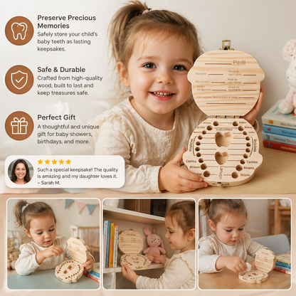 Wooden Baby Tooth Box – Kids Milk Teeth Storage & Keepsake Organizer