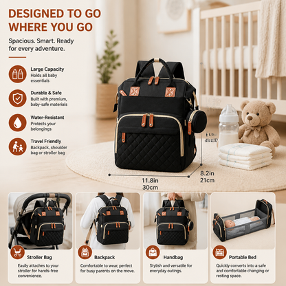 3-in-1 Travel Diaper Backpack with Foldable Baby Bed – Perfect for On-the-Go Parents