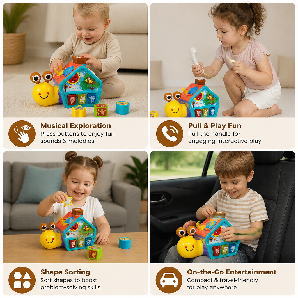 Baby Snail Learning Toy with Phone, Shape Sorter & Animal Sounds