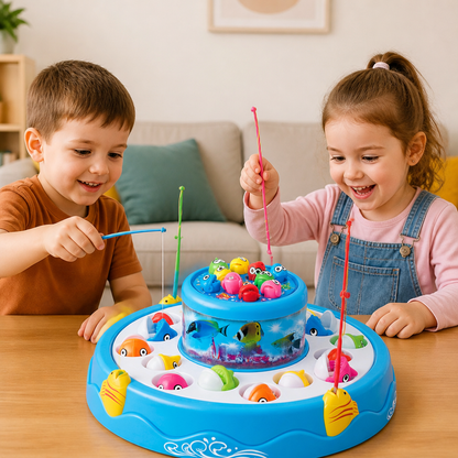 Electric Rotating Fishing Game Toy with Music and Colorful Fish