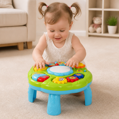 Baby Musical Activity Table Toy with Drum Gears and Animal Sounds