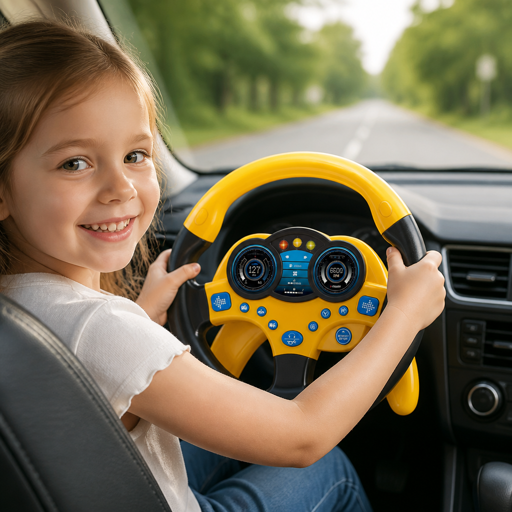 Kids Copilot Steering Wheel Toy with Suction Cup Lights and Sounds