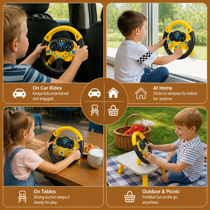 Kids Copilot Steering Wheel Toy with Suction Cup Lights and Sounds