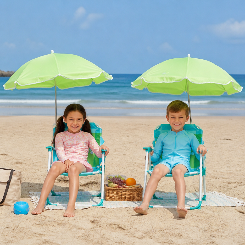 Foldable Kids Beach Chair with Umbrella and Dino Design