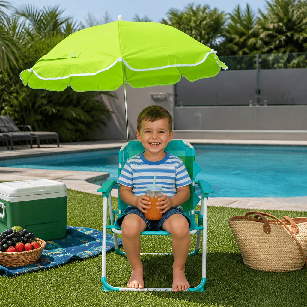 Foldable Kids Beach Chair with Umbrella and Dino Design