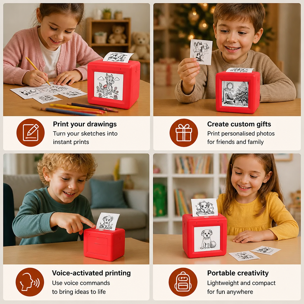 Magic AI Kids Print Box with Voice Control – Portable Creative Drawing & Idea Printer