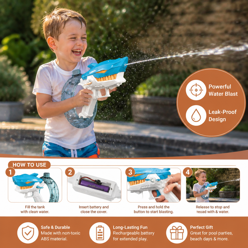 Electric Shark Water Gun for Kids – Fully Automatic Water Blaster for Hot Summer Fun