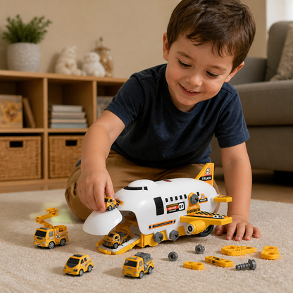 DIY Airplane Transport Truck Playset with Construction Vehicles