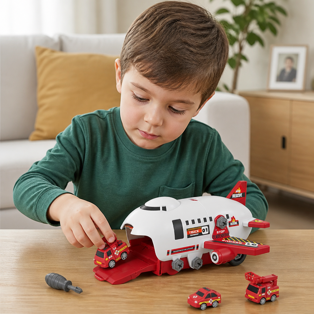 DIY Airplane Transport Truck Playset with Construction Vehicles