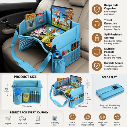 Kids Car Travel Tray with Storage Pockets and Activity Surface