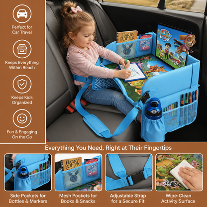 Kids Car Travel Tray with Storage Pockets and Activity Surface