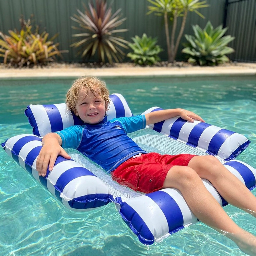 Inflatable Pool Seat for Kids – Water Hammock with Mesh Surface