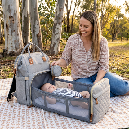 3-in-1 Travel Diaper Backpack with Foldable Baby Bed – Perfect for On-the-Go Parents