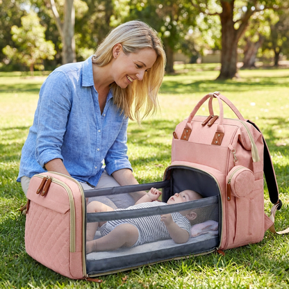 3-in-1 Travel Diaper Backpack with Foldable Baby Bed – Perfect for On-the-Go Parents