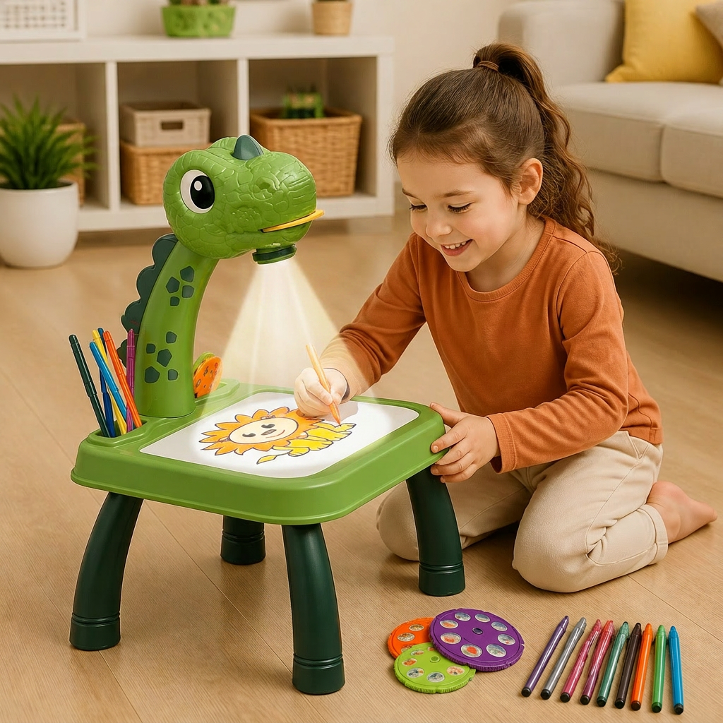 Dinosaur Projection Drawing Table for Kids with Markers and Music