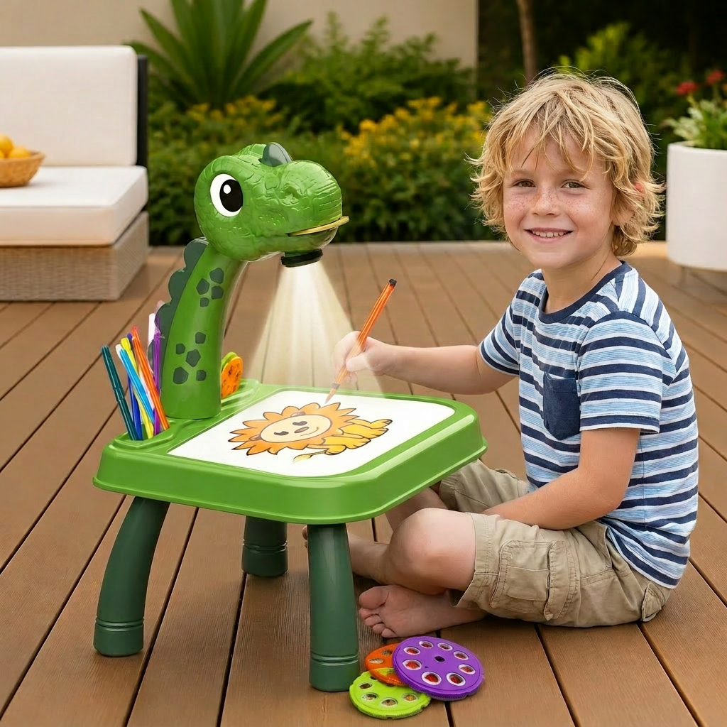 Dinosaur Projection Drawing Table for Kids with Markers and Music