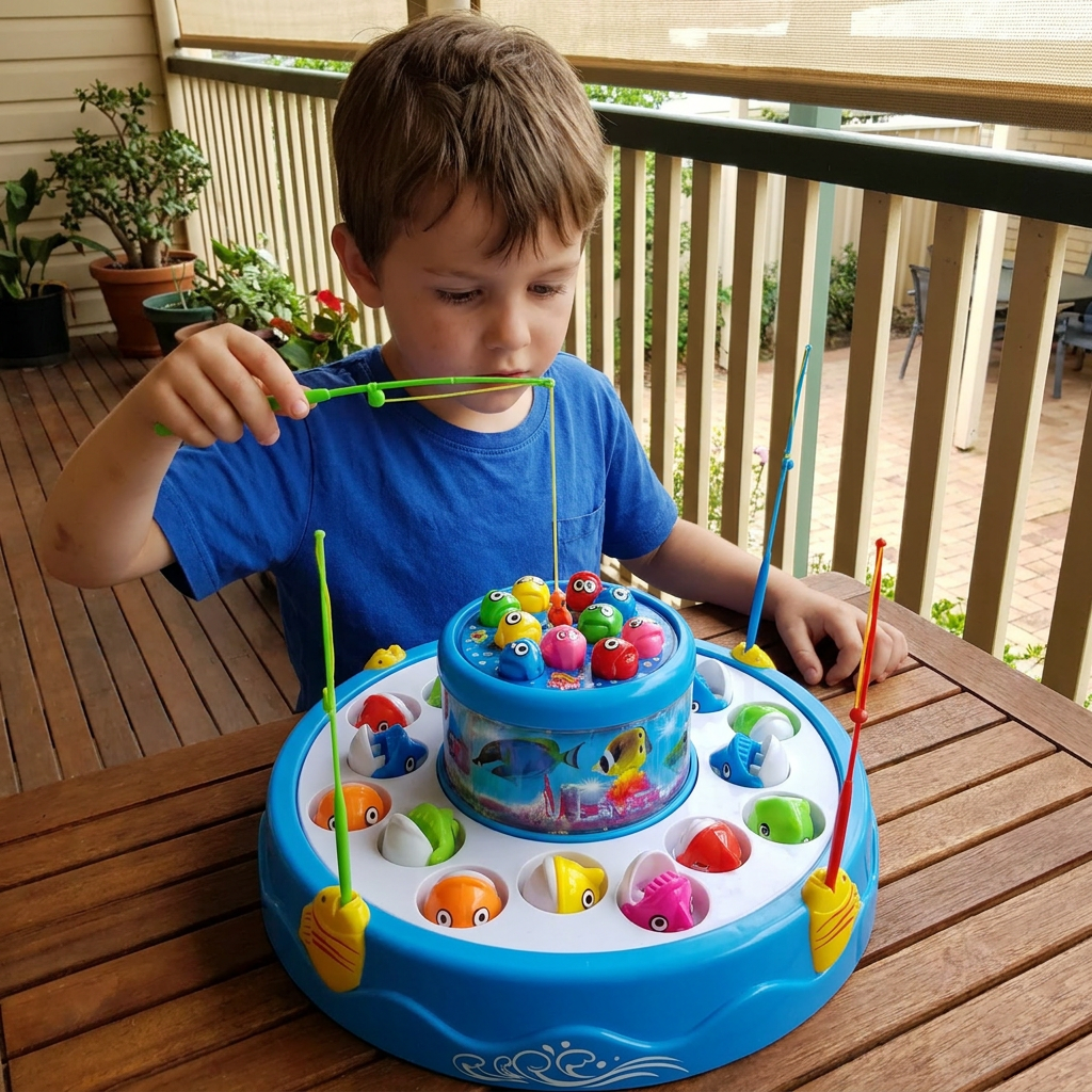 Electric Rotating Fishing Game Toy with Music and Colorful Fish