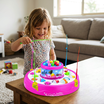 Electric Rotating Fishing Game Toy with Music and Colorful Fish
