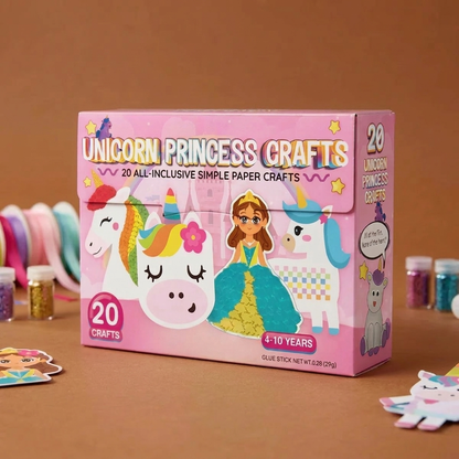 Kids Paper Crafts Box – 20 Easy DIY Arts & Crafts Projects for Ages 3–10 with Glue Stick, Tape & Envelopes