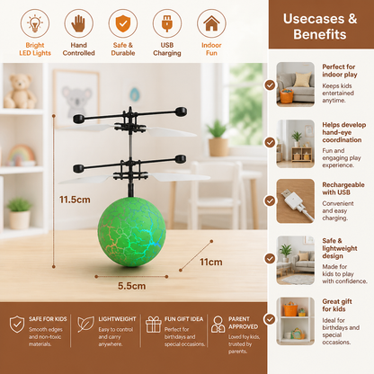 Hand-Controlled Flying LED Ball Drone for Kids