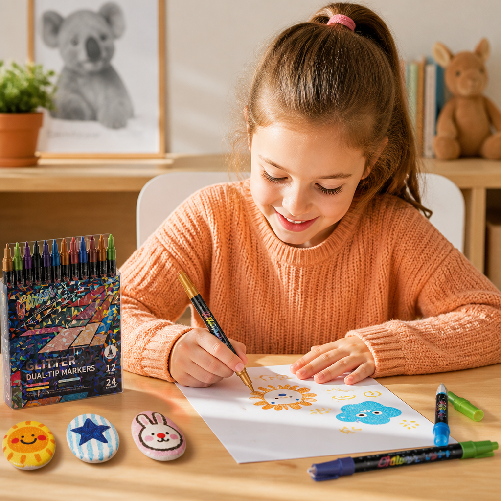 Glitter Brush Marker Set – Dual-Tip Sparkling Art Markers